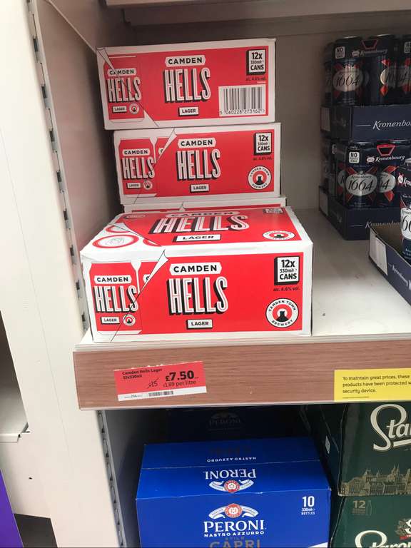 Camden Town Brewery Hells Lager 12 x 330ml £7.50 found in-store at Sainsbury's Castlepoint (Bournemouth)