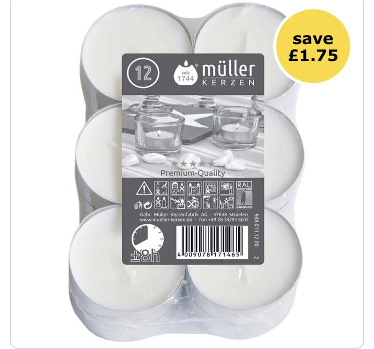 8 Hour Unscented Maxi Tealights 12pk £1.25 Free Click & Collect (Select stores) @ Wilko