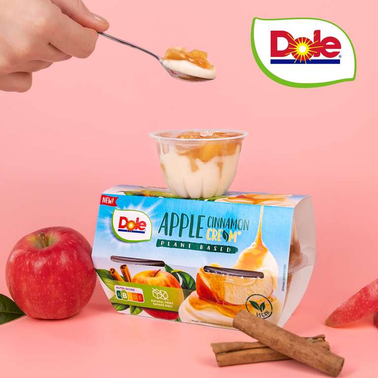 Dole Fruit & Cream Apple & Cinnamon, Fresh Fruit, No Added Sugar, Perfect for Breakfast & Dessert or Adding to Recipes (3 x 4 Pots)