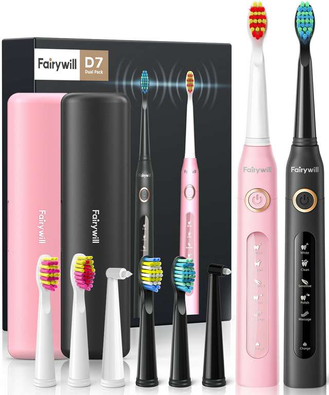 Fairywill D7 2 pack sonic toothbrush with 8 heads £19.99 with code @ thinkprice Ebay