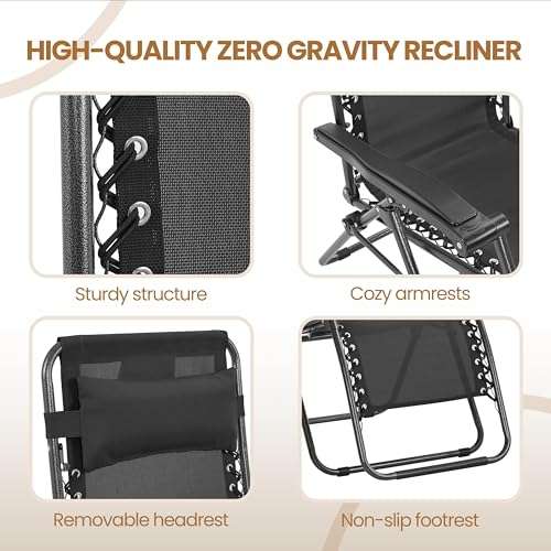 2 Zero Gravity Chairs Outdoor Adjustable Folding Sunloungers w/Pillows, Cup Holder & Carry Strap - w/Voucher, Sold & FBA Yaheetech