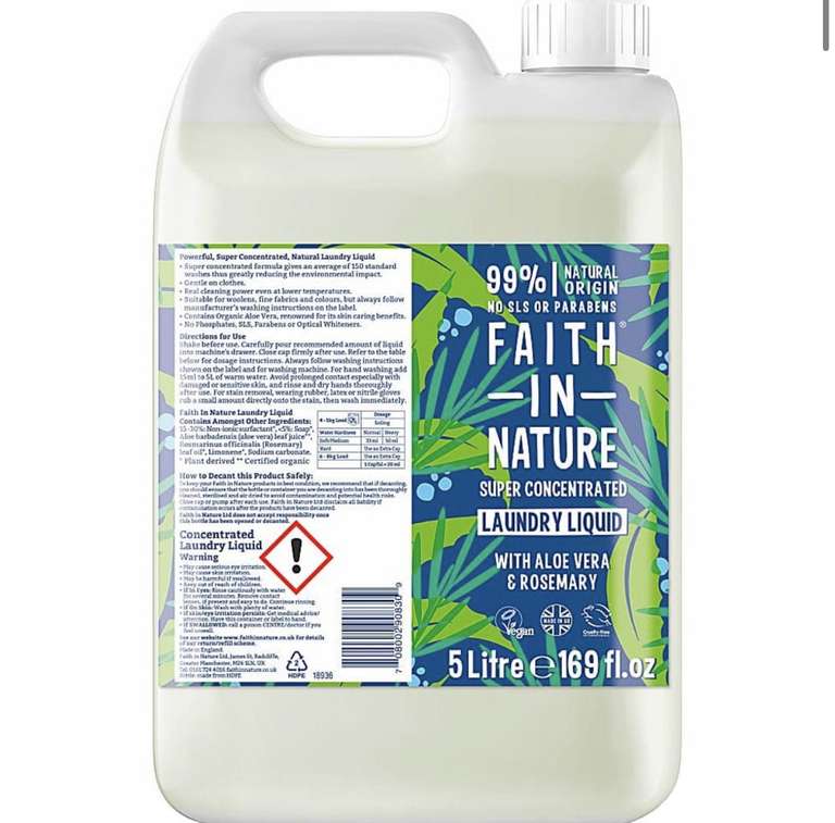 Faith In Nature Laundry Liquid 5000ml £14.13 Delivered @ Just My Look