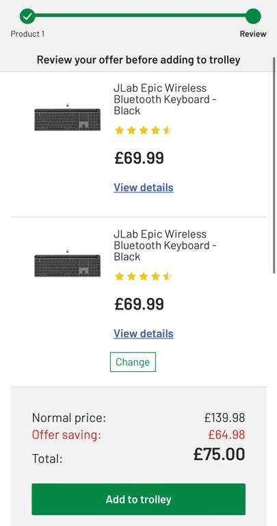 2x JLab Epic Wireless Bluetooth Keyboard - Black (free C&C)