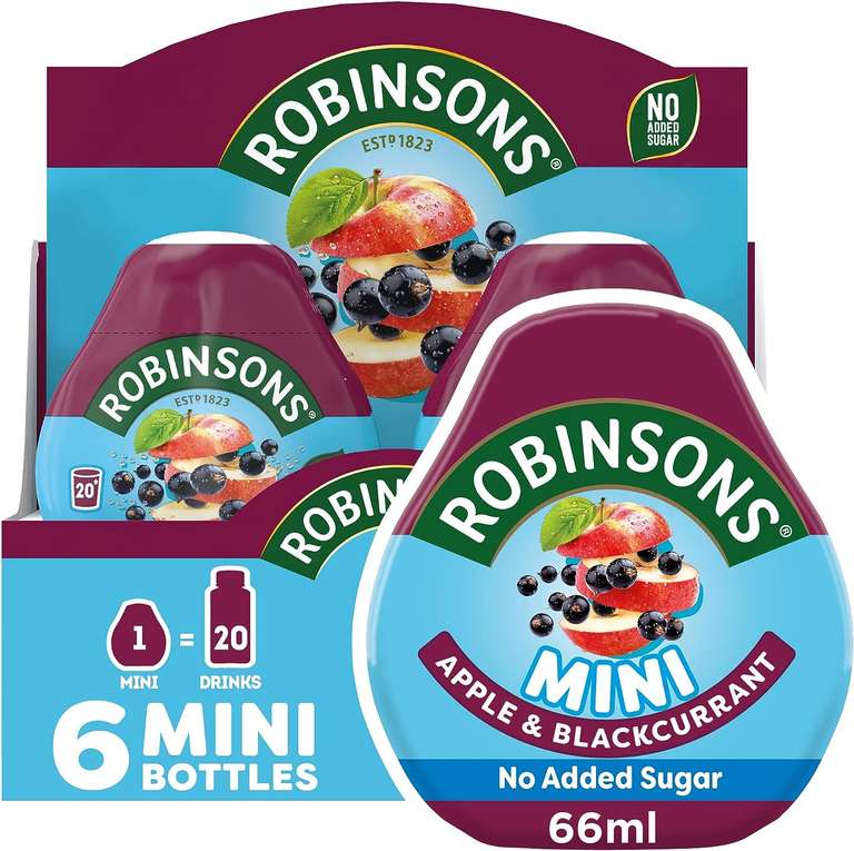 Robinsons Mini, Real Fruit Squash, Low Calorie, Apple & Blackcurrant, 6 Pack - £5.85 S&S with 20% voucher