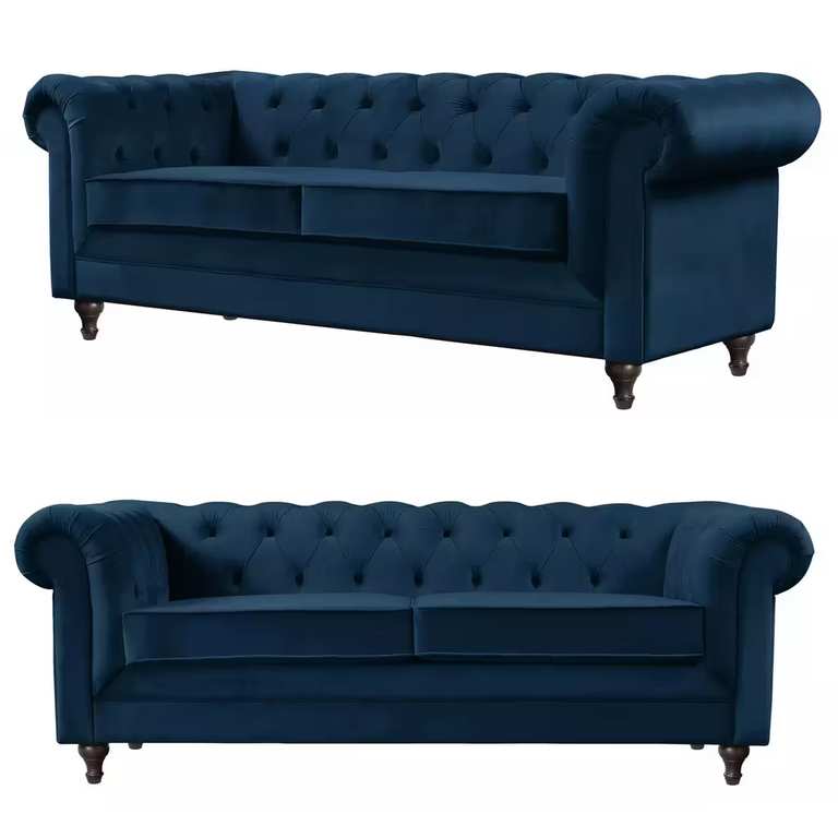 Habitat Chesterfield Velvet 3 Seater Sofa - Blue