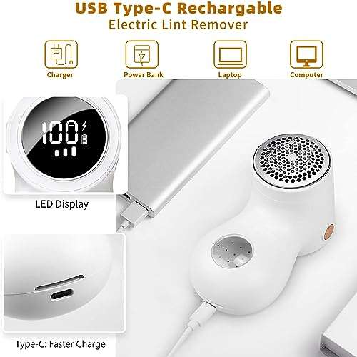 AMMIY Fabric Shaver Lint Bobble Remover for Clothes, Rechargeable LED display w/Voucher voucher, Sold By Osmanthus fragrans Co., Ltd