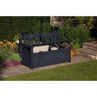 Keter Wood Effect Plastic Bench Storage Box - Grey - 50% ...