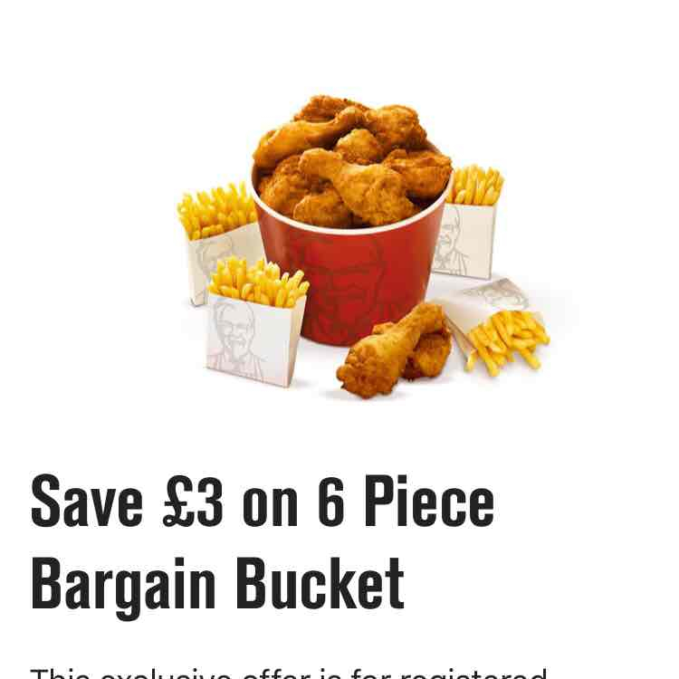 £3 off on 6 piece bargain bucket for colonels club members @ KFC - HotUKDeals