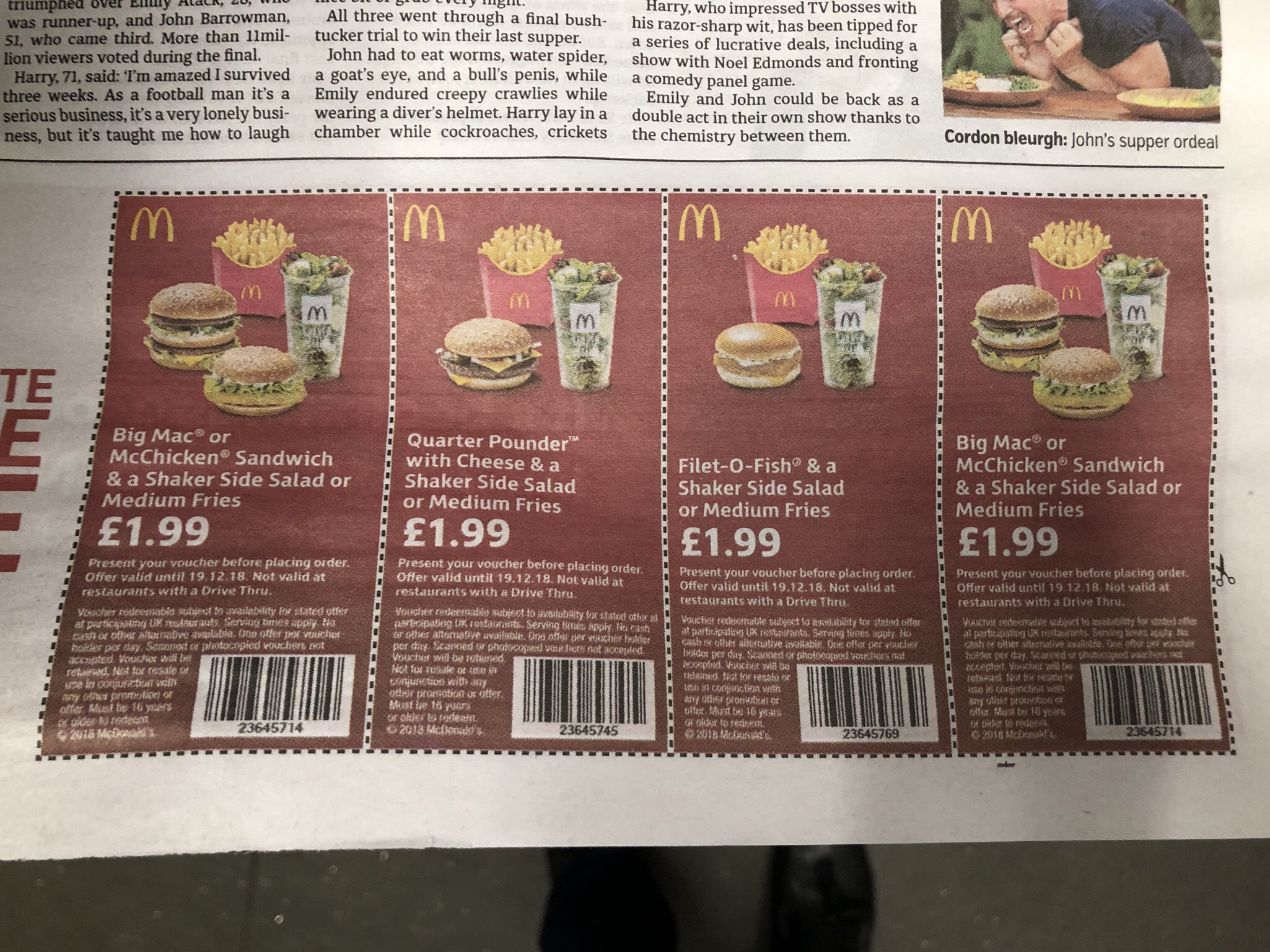 McDonald’s burger and fries £1.99 with coupon Big Mac etc in todays