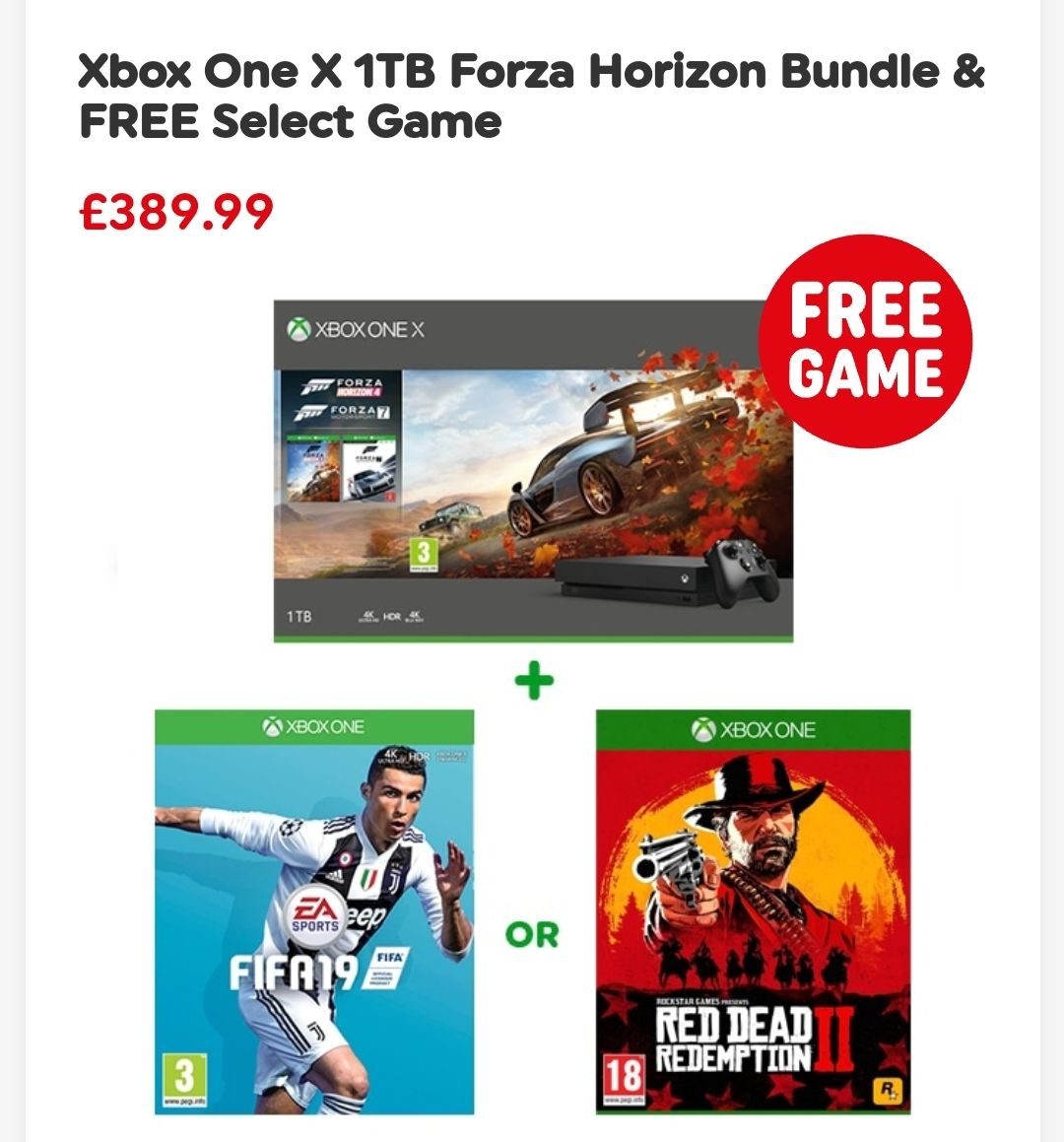 Xbox One X 1TB Forza Horizon Bundle & FREE Select Game £ ...