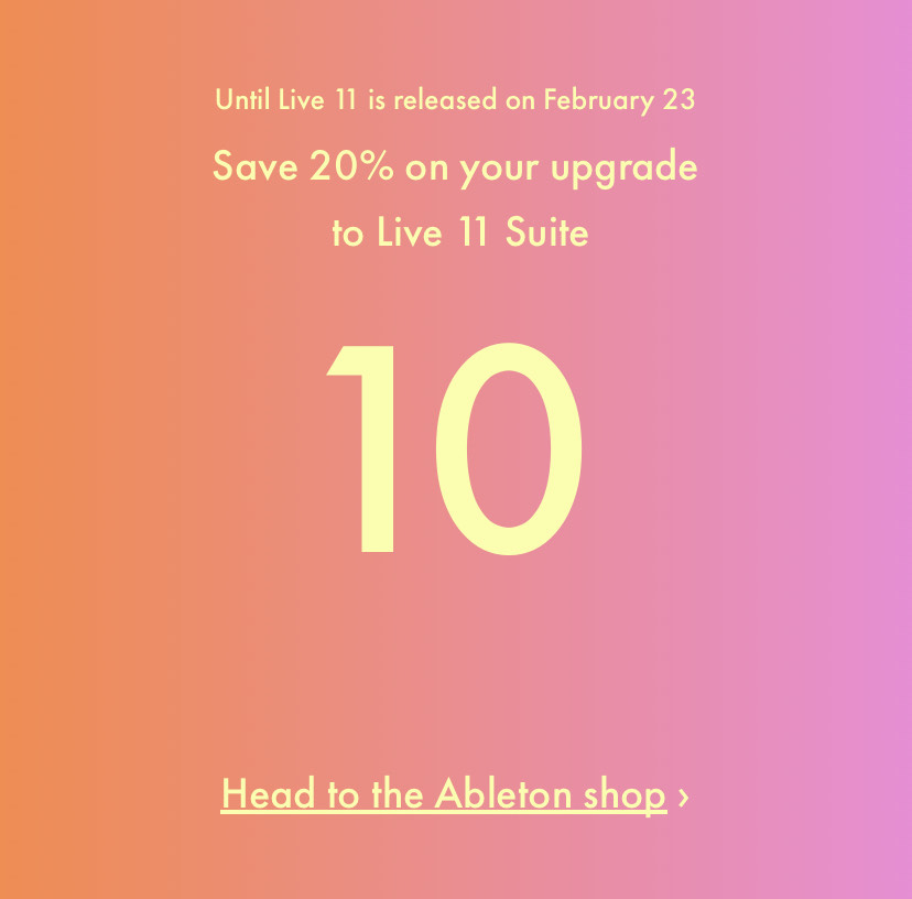 cupon code for ableton 10 suite upgrade