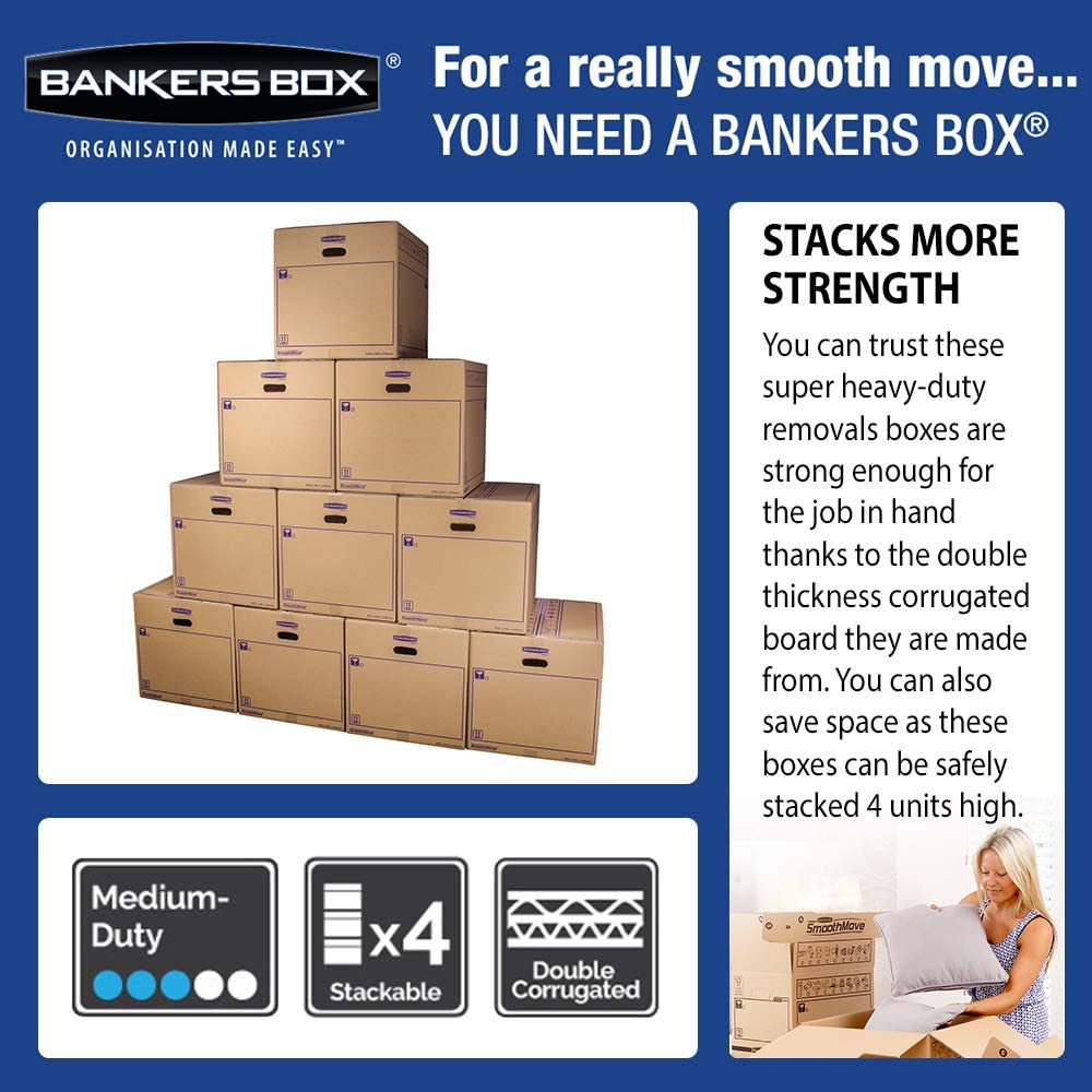 BANKERS BOX 10 SmoothMove Heavy Duty Double Wall Cardboard Moving and