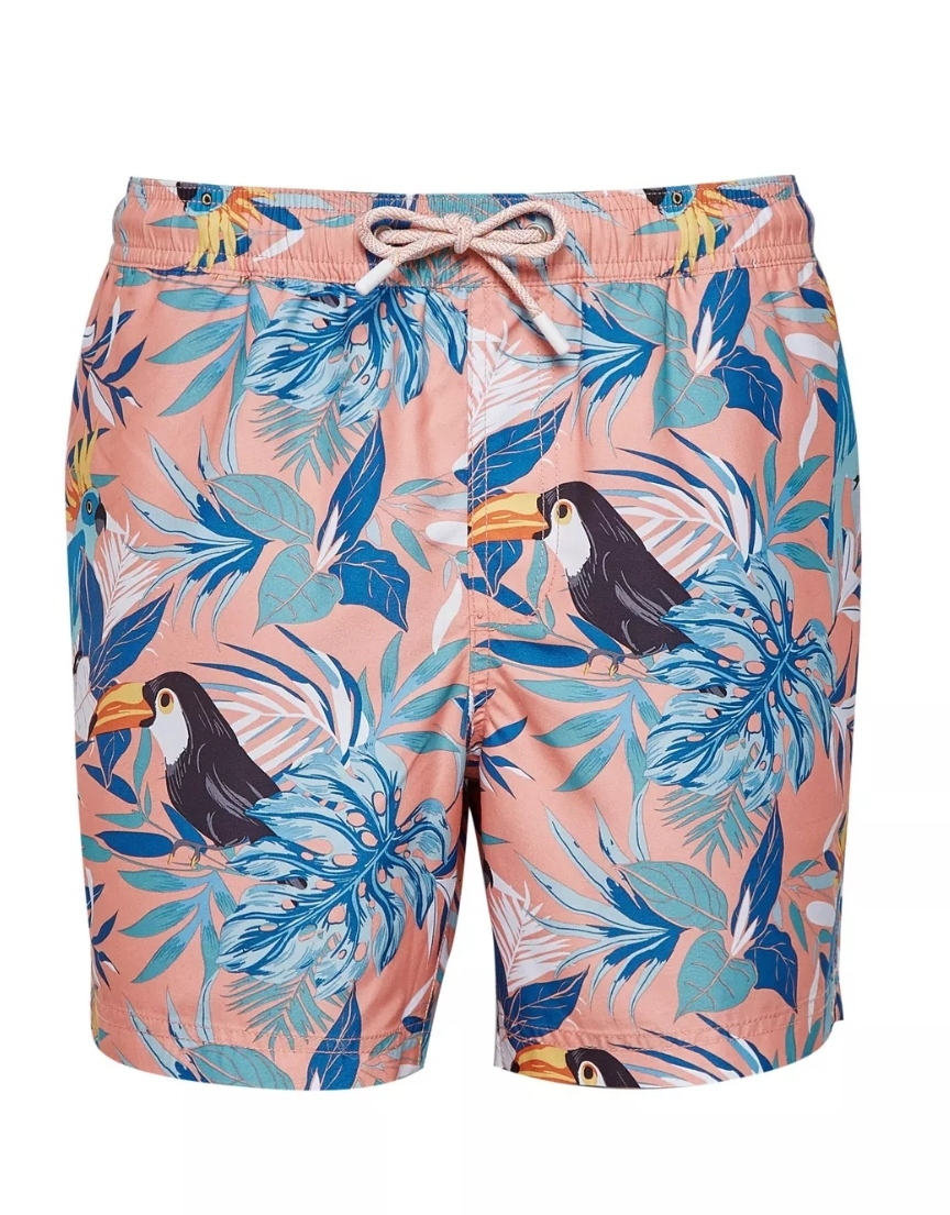 Coral Tropical Bird Printed Recycled Swim Shorts Now £5.70 with code ...