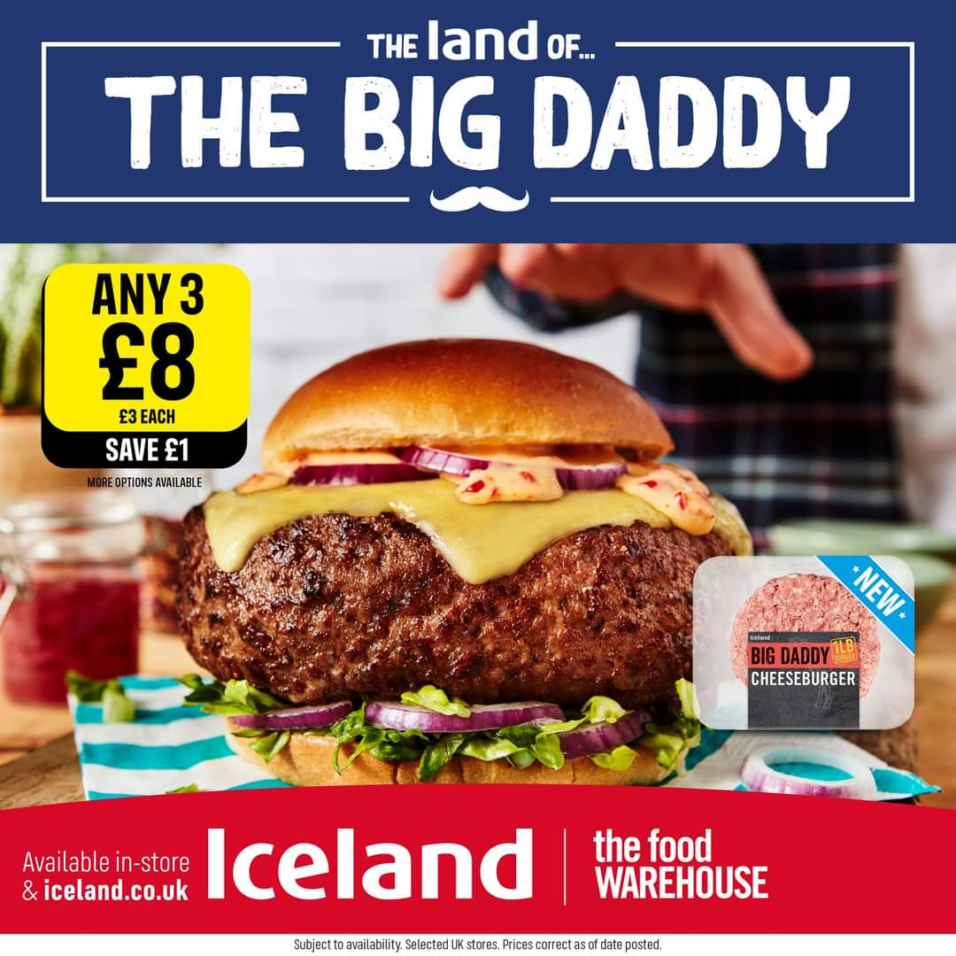 Iceland Big Daddy 1lb Cheeseburger £3 (3 for £8) Iceland / Food