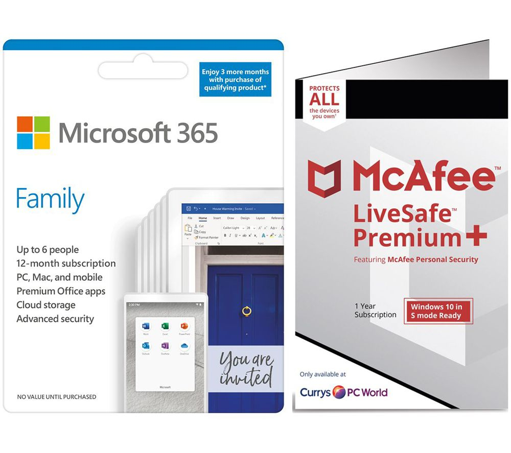 15 months Microsoft 365 Family for 6 users + 1 year McAfee LiveSafe ...