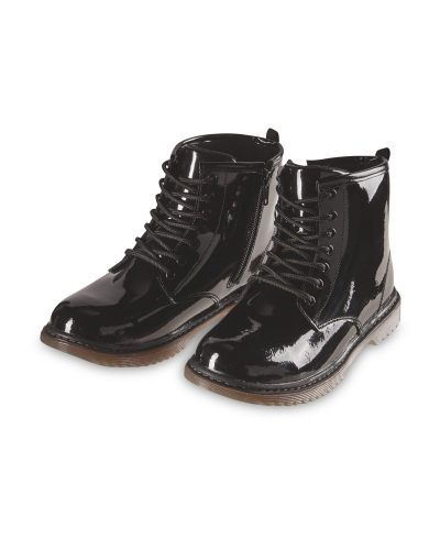 Girls' Black/Pink Patent Leather Boots 