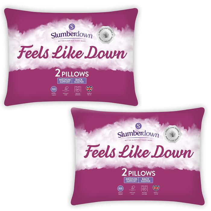 Bed Pillows Pack of 2 Slumberdown Feels Like Down Pillow ...