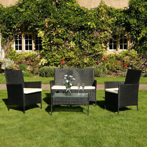 4 Piece Black Rattan Sofa And Chairs Garden Patio Set 127 49
